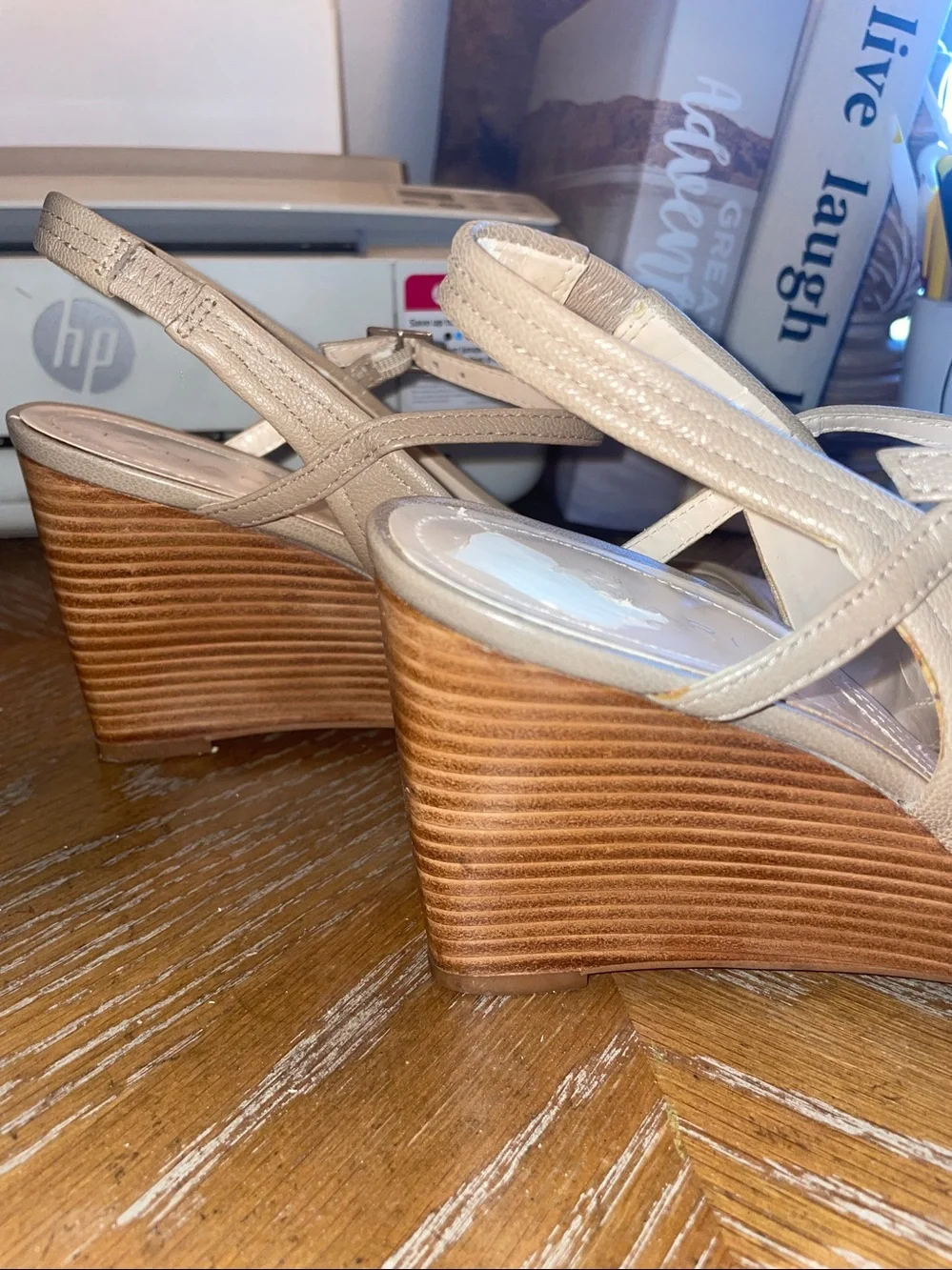 Tahari open toe sling back wedge